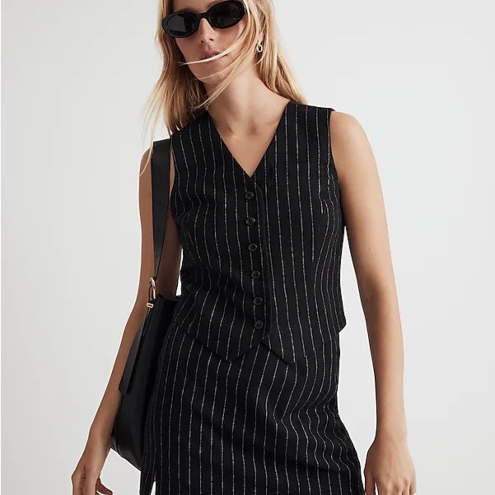Madewell Wool Button-Front Vest in Pinstripe